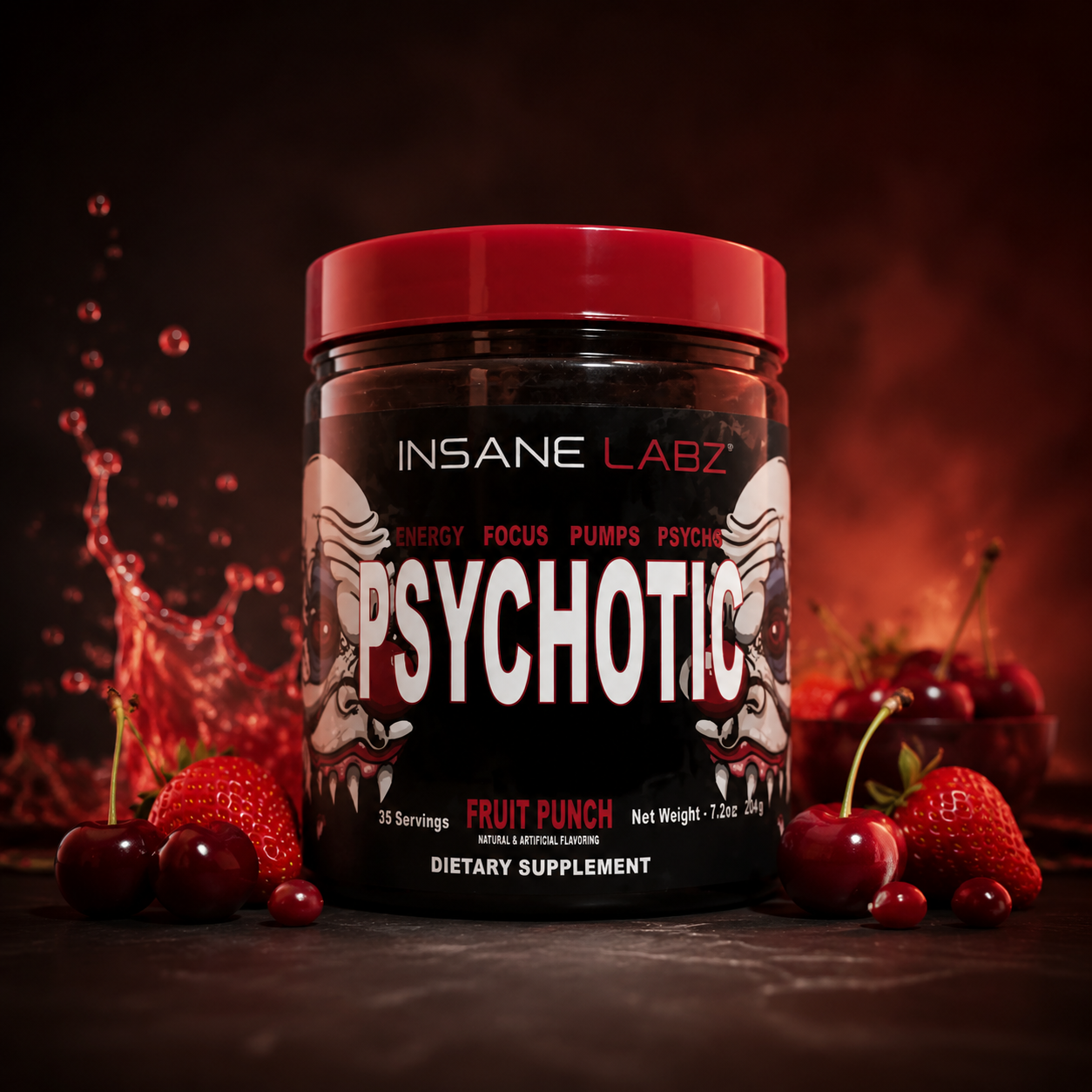 پودر پمپ سایکوتیک اینسین لبز Insane Labz Psychotic با طعم فروت پانچ، ۳۵ سروینگ